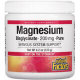 Магній Бісгліцинат у порошку, 200 мг, Magnesium Bisglycinate, Pure, Natural Factors, 120 г