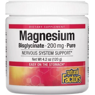Магний Бисглицинат в порошке, 200 мг, Magnesium Bisglycinate, Pure, Natural Factors, 120 г