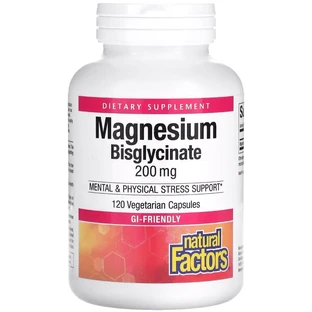 Магний Бисглицинат, 200 мг, Magnesium Bisglycinate, Natural Factors, 120 вегетарианских капсул