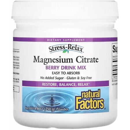 Магній цитрат у порошку, смак ягід, Stress-Relax, Magnesium Citrate, Natural Factors, 250 г