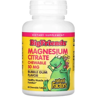 Магний цитрат для детей, 50 мг, вкус жевательной резинки, Magnesium Citrate, Natural Factors, 60 жевательных таблеток