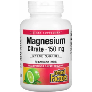 Магний цитрат, 150 мг, вкус лайма, Magnesium Citrate, Natural Factors, 60 жевательных таблеток