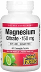 Магний цитрат, 150 мг, вкус лайма, Magnesium Citrate, Natural Factors, 60 жевательных таблеток