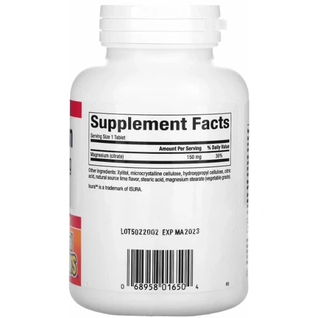 Магний цитрат, 150 мг, вкус лайма, Magnesium Citrate, Natural Factors, 60 жевательных таблеток: цены и характеристики