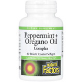 Олія перцевої м'яти, орегано та кмину, Peppermint+Oregano Oil Complex, Natural Factors, 60 гелевих капсул