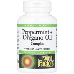 Олія перцевої м'яти, орегано та кмину, Peppermint+Oregano Oil Complex, Natural Factors, 60 гелевих капсул
