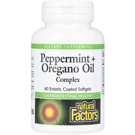 Масло перечной мяты, орегано и тмина, Peppermint+Oregano Oil Complex, Natural Factors, 60 гелевых капсул