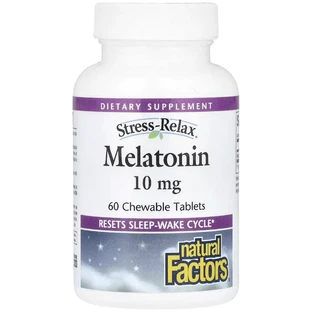 Мелатонін, 10 мг, Stress Relax, Melatonin, Natural Factors, 60 жувальних таблеток