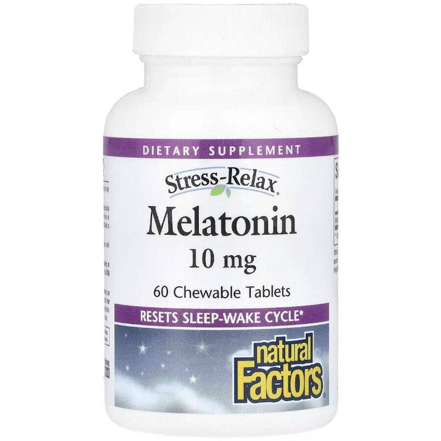 Мелатонін, 10 мг, Stress Relax, Melatonin, Natural Factors, 60 жувальних таблеток: ціни та характеристики