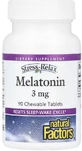 Мелатонін, 3 мг, Stress Relax, Melatonin, Natural Factors, 90 жувальних таблеток