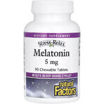 Мелатонін, 5 мг, Stress Relax, Melatonin, Natural Factors, 90 жувальних таблеток: ціни та характеристики