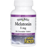 Мелатонин, 5 мг, Stress Relax, Melatonin, Natural Factors, 90 жевательных таблеток