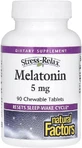 Мелатонин, 5 мг, Stress Relax, Melatonin, Natural Factors, 90 жевательных таблеток