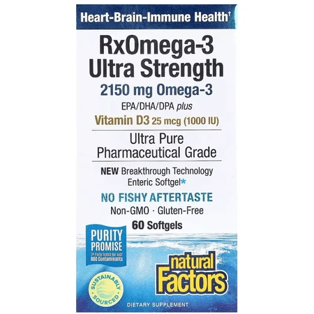 Омега-3 ультра та вітамін D3, 2150 мг, RxOmega-3 Ultra Strength with Vitamin D3, Natural Factors, 60 гелевих капсул: ціни та характеристики
