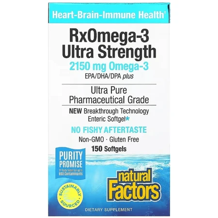 Омега-3 ультра, 2150 мг, RxOmega-3 Ultra Strength, Natural Factors, 150 гелевих капсул: ціни та характеристики