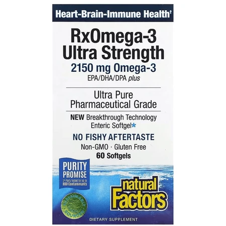 Омега-3 ультра, 2150 мг, RxOmega-3 Ultra Strength, Natural Factors, 60 гелевых капсул: цены и характеристики