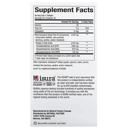 Омега-3 ультра, 2150 мг, RxOmega-3 Ultra Strength, Natural Factors, 60 гелевых капсул: цены и характеристики