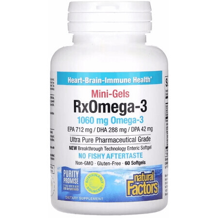 Омега-3, 1060 мг, RxOmega-3 Mini-Gels, Natural Factors, 60 мини капсул