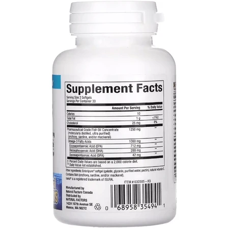 Омега-3, 1060 мг, RxOmega-3 Mini-Gels, Natural Factors, 60 міні капсул: ціни та характеристики