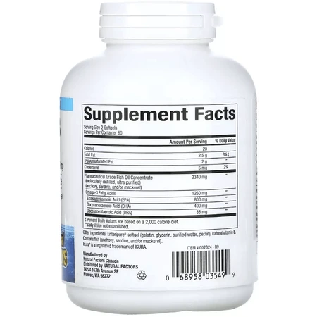 Омега-3, 1260 мг, RxOmega-3, Natural Factors, 120 гелевых капсул: цены и характеристики