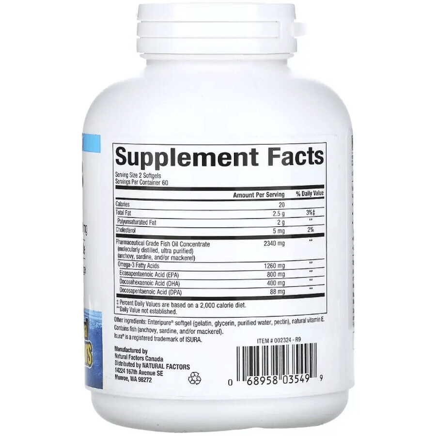 Омега-3, 1260 мг, RxOmega-3, Natural Factors, 120 гелевих капсул: ціни та характеристики