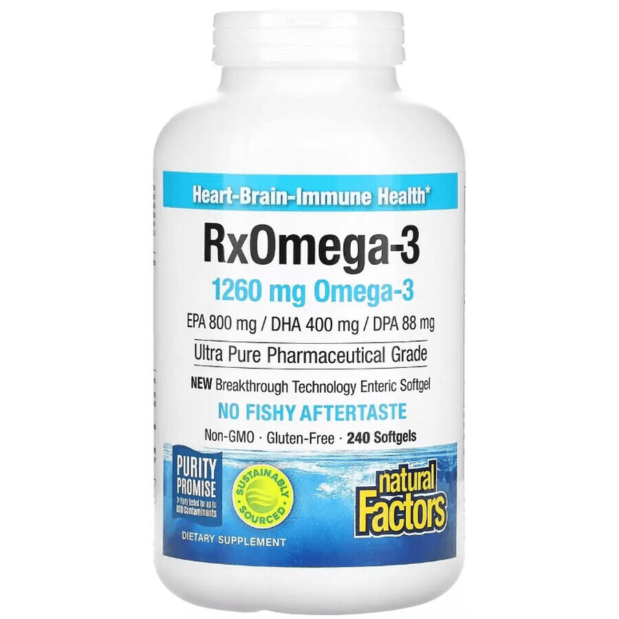 Омега-3, 1260 мг, RxOmega-3, Natural Factors, 240 гелевих капсул: ціни та характеристики