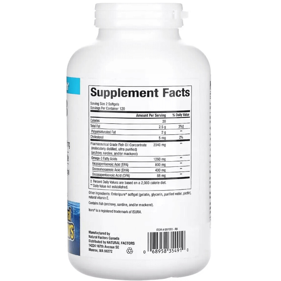 Омега-3, 1260 мг, RxOmega-3, Natural Factors, 240 гелевих капсул: ціни та характеристики