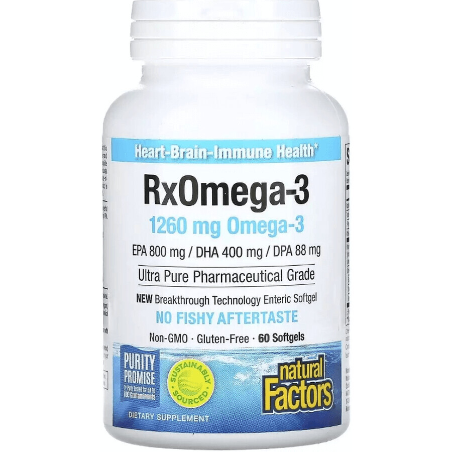 Омега-3, 1260 мг, RxOmega-3, Natural Factors, 60 гелевых капсул: цены и характеристики