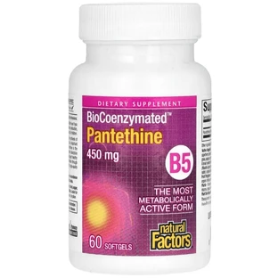 Пантетин, витамин B5, 450 мг, BioCoenzymated, B5, Pantethine, Natural Factors, 60 гелевых капсул
