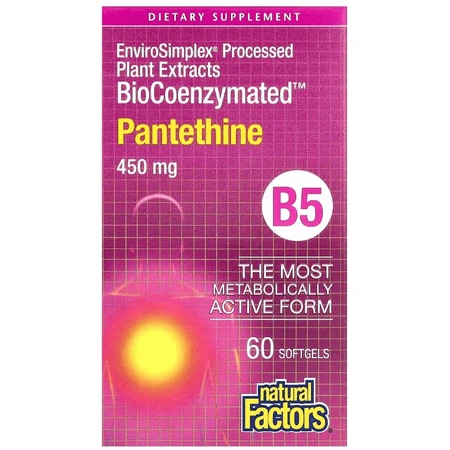 Пантетин, витамин B5, 450 мг, BioCoenzymated, B5, Pantethine, Natural Factors, 60 гелевых капсул: цены и характеристики