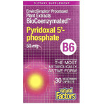 Піридоксаль 5'-фосфат, вітамін B6, 50 мг, BioCoenzymated, B6, Pyridoxal 5'-Phosphate, Natural Factors, 30 вегетаріанських капсул: ціни та характеристики