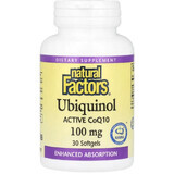 Убихинол, активный CoQ10, 100 мг, Ubiquinol, Active CoQ10, Natural Factors, 30 гелевых капсул
