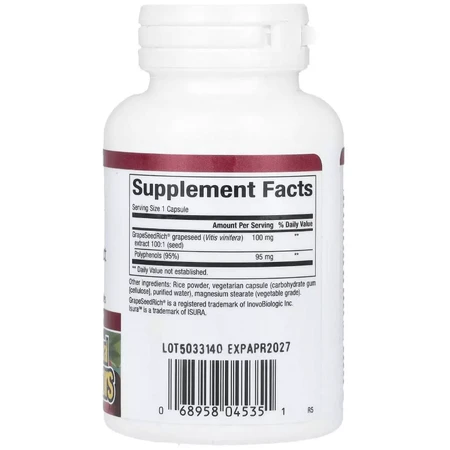 Экстракт виноградных косточек, 100 мг, GrapeSeedRich, Grape Seed Extract, Natural Factors, 60 вегетарианских капсул: цены и характеристики