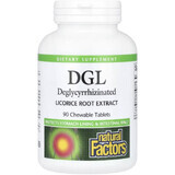 Екстракт кореня солодки дегліцирризінірованний, DGL, Deglycyrrhizinated Licorice Root Extract, Natural Factors, 90 жувальних таблеток