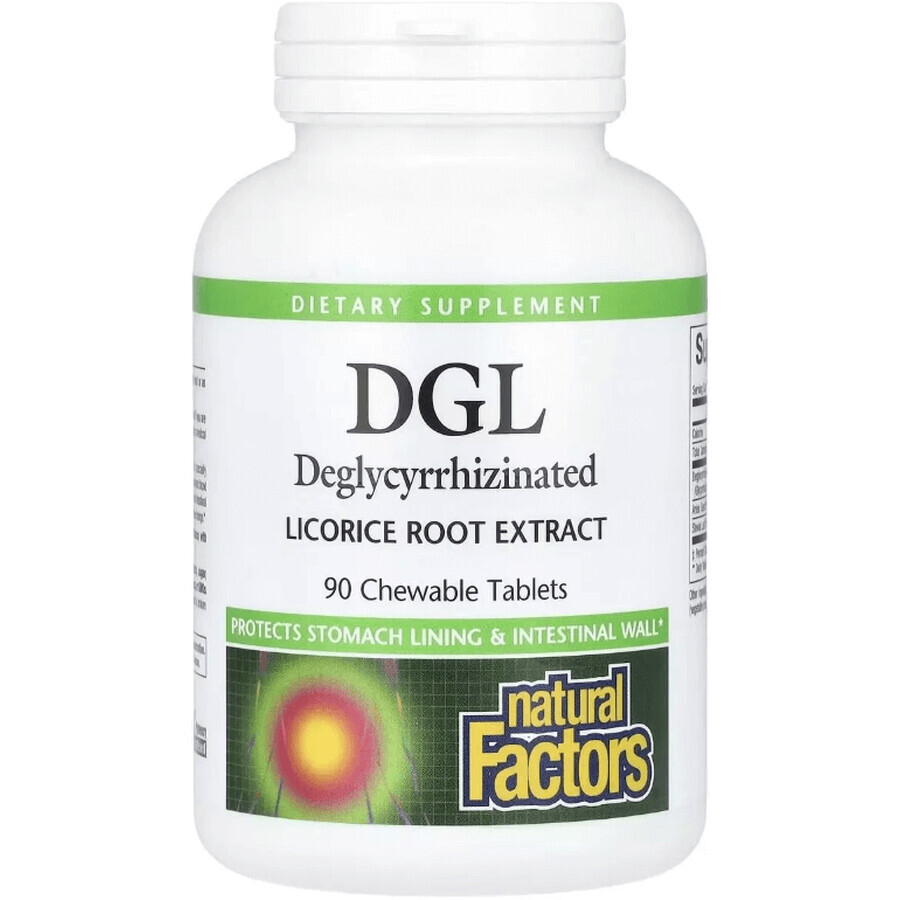 Экстракт корня солодки деглицирризинированный, DGL, Deglycyrrhizinated Licorice Root Extract, Natural Factors, 90 жевательных таблеток: цены и характеристики