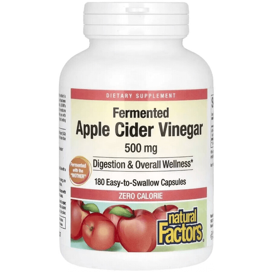 Яблочный уксус Ферментированный, 500 мг, Fermented Apple Cider Vinegar, Natural Factors, 180 капсул: цены и характеристики