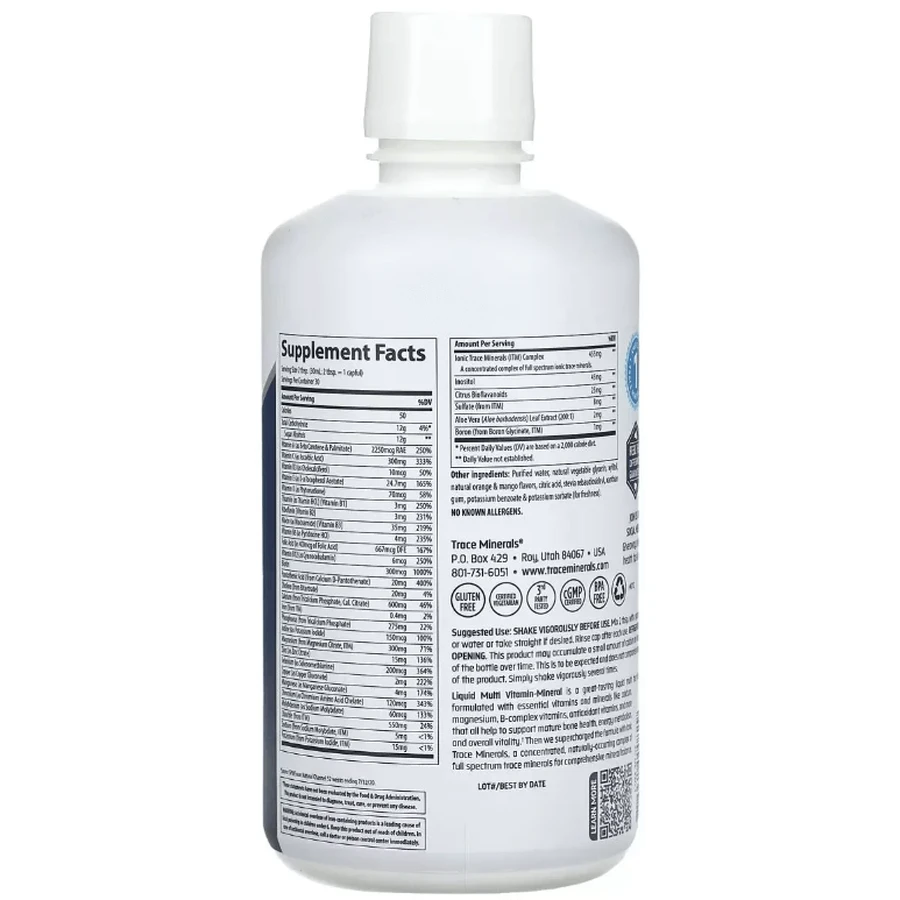 Рідкі мультивітаміни та мінерали, смак апельсин та манго, Liquid Multi Vitamin-Mineral, Trace Minerals, 887 мл: ціни та характеристики