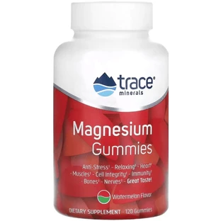 Магній, смак кавуна, Magnesium Gummies, Trace Minerals, 120 жувальних цукерок