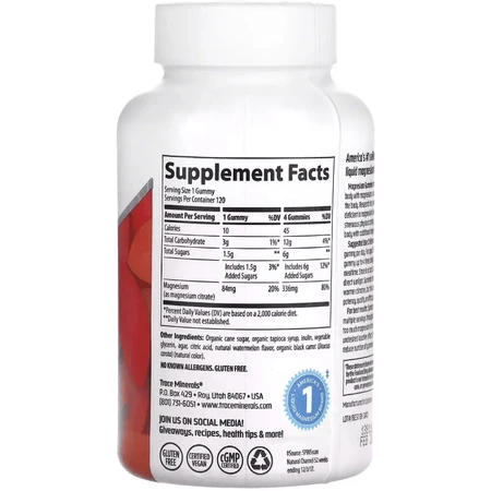 Магній, смак кавуна, Magnesium Gummies, Trace Minerals, 120 жувальних цукерок: ціни та характеристики