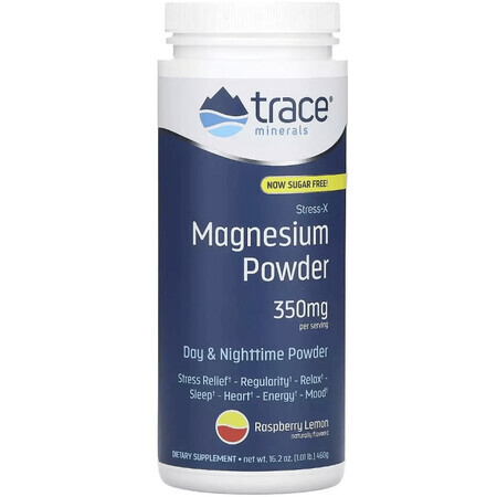 Магній, смак малина-лимон, 350 мг, Stress-X, Magnesium Powder, Trace Minerals, 460 г
