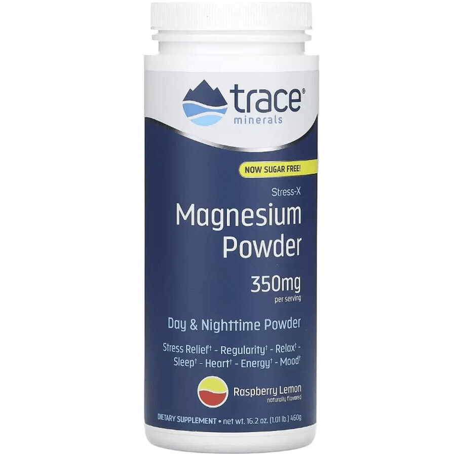Магній, смак малина-лимон, 350 мг, Stress-X, Magnesium Powder, Trace Minerals, 460 г: ціни та характеристики