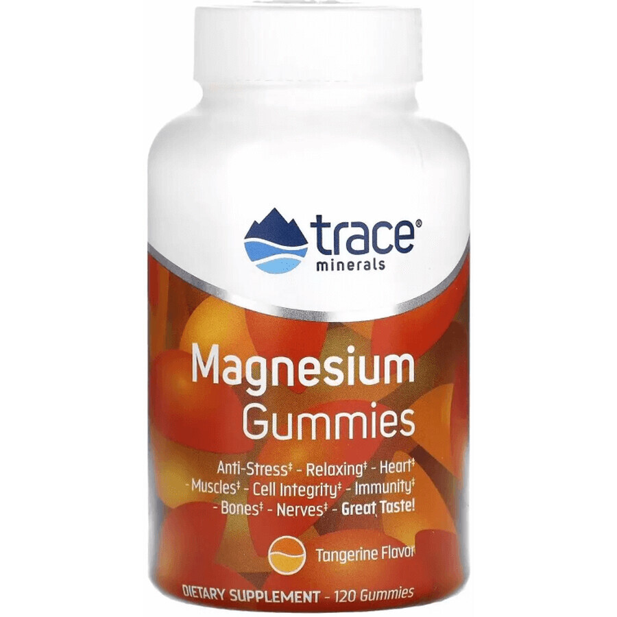 Магній, смак мандарину, Magnesium Gummies, Trace Minerals, 120 жувальних цукерок: ціни та характеристики