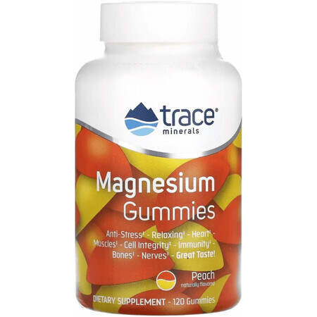 Магній, смак персика, Magnesium Gummies, Trace Minerals, 120 жувальних цукерок