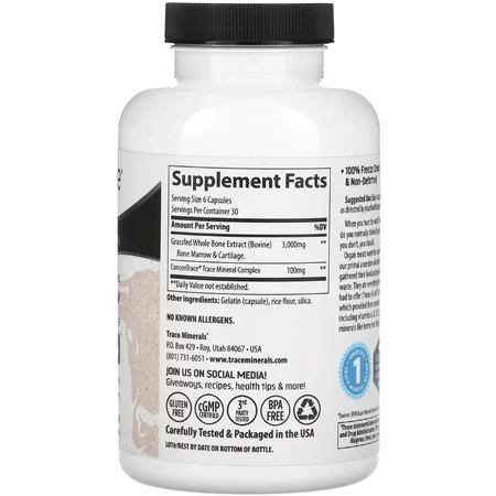 Укрепление костей, Grass-Fed Bone & Marrow, Trace Minerals, 180 капсул: цены и характеристики