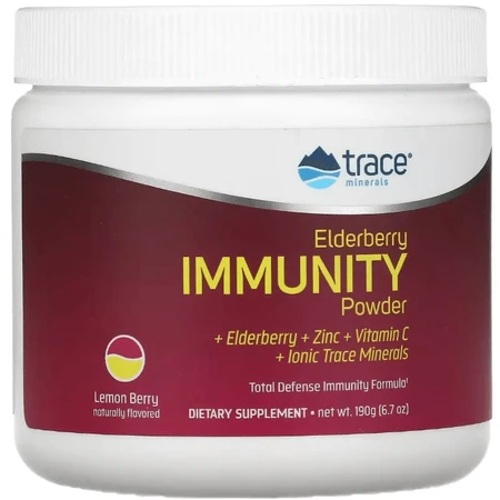 Посилення імунітету з бузиною, смак лимона та ягід, Elderberry Immunity Powder, Trace Minerals, 190 г: ціни та характеристики