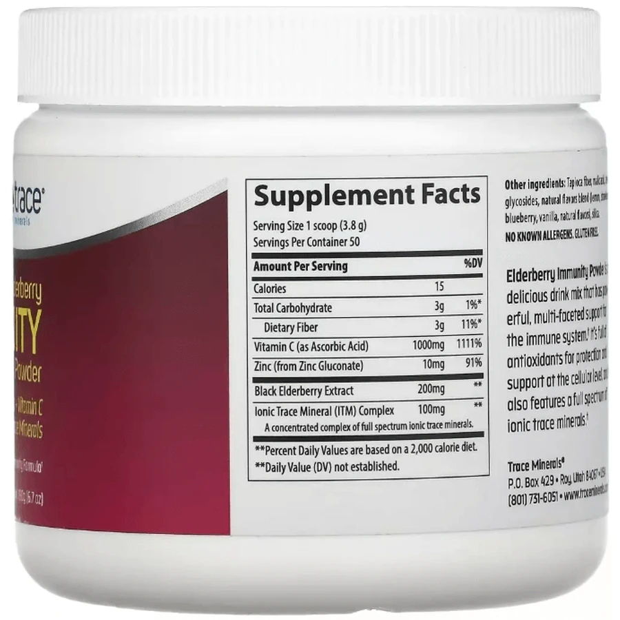 Посилення імунітету з бузиною, смак лимона та ягід, Elderberry Immunity Powder, Trace Minerals, 190 г: ціни та характеристики