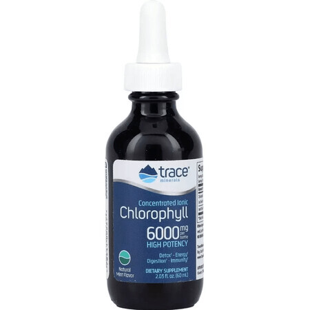 Хлорофіл Концентрований іонний, 6000 мг, смак м'яти, Concentrated Ionic Chlorophyll, Trace Minerals, 59 мл