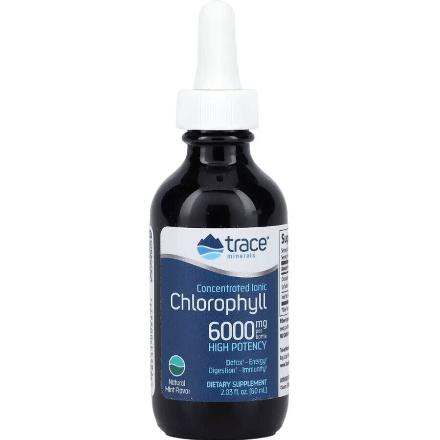 Хлорофіл Концентрований іонний, 6000 мг, смак м'яти, Concentrated Ionic Chlorophyll, Trace Minerals, 59 мл: ціни та характеристики