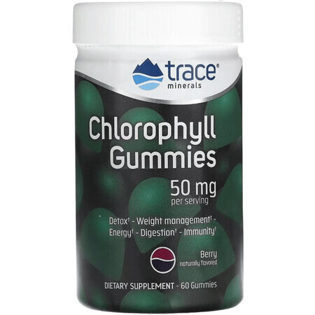 Хлорофіл, 50 мг, смак ягід, Chlorophyll Gummies, Trace Minerals, 60 жувальних цукерок