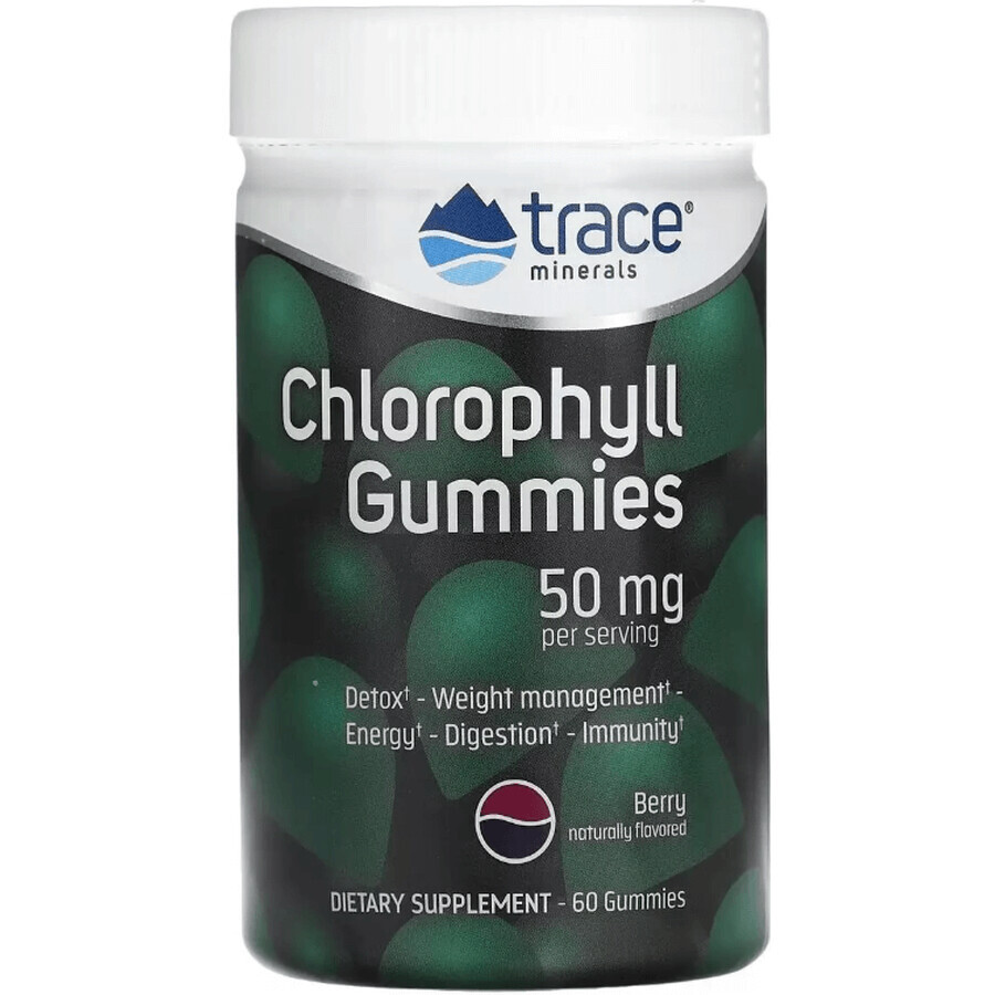 Хлорофіл, 50 мг, смак ягід, Chlorophyll Gummies, Trace Minerals, 60 жувальних цукерок: ціни та характеристики